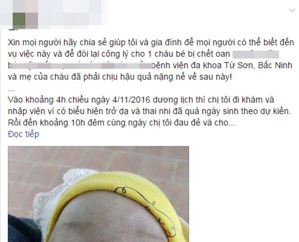 Câu chuyện về bé sơ sinh tử vong ở Bắc Ninh lan truyền trên mạng xã hội