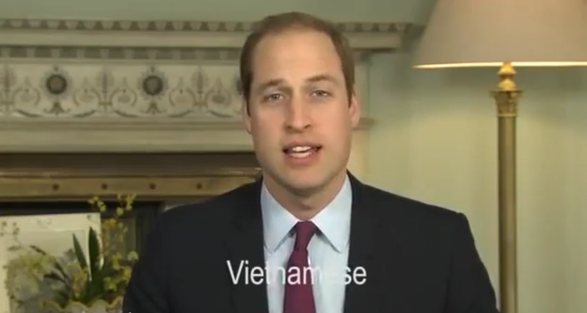 Hoàng tử William trong video nói tiếng Việt