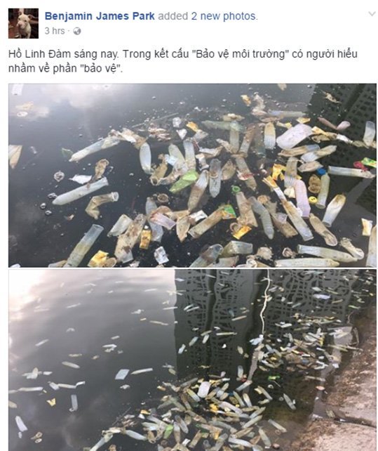 bao cao su nổi trắng mặt hồ Linh Đàm được đăng tải trên Facebook