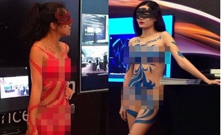 Xôn xao ảnh người mẫu mặc đồ như không tại hội thảo công nghệ truyền hình ở Hà Nội