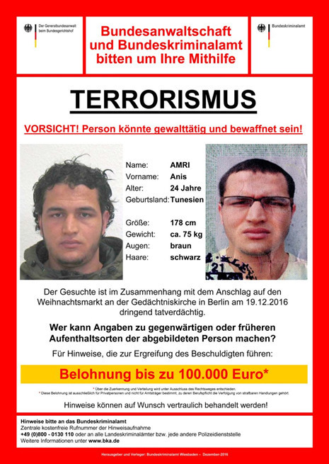 Lệnh truy nã nghi phạm khủng bố ở Berlin