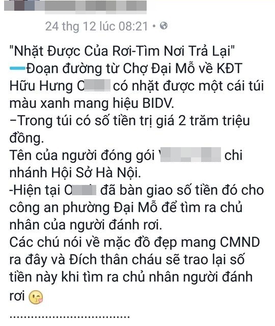 nhặt được 200 triệu đồng