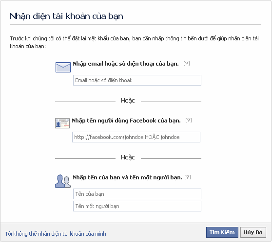 cách lấy lại mật khẩu Facebook 2