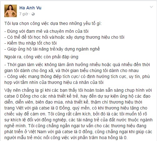 Statut Hà Anh bênh vực Hồ Ngọc Hà sau scandal với Minh Hằng