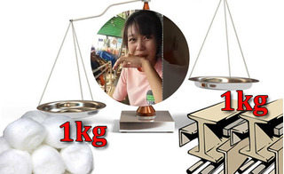 Clip cô gái xinh đẹp không biết 1kg sắt và 1kg bông cái nào nặng hơn?