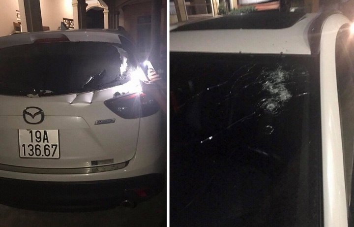 Chiếc xe ô tô bị truy sát trong đêm có nhiều vết đạn bắn