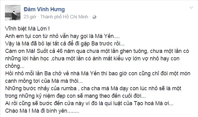 Mẹ Đàm Vĩnh Hưng mất 1