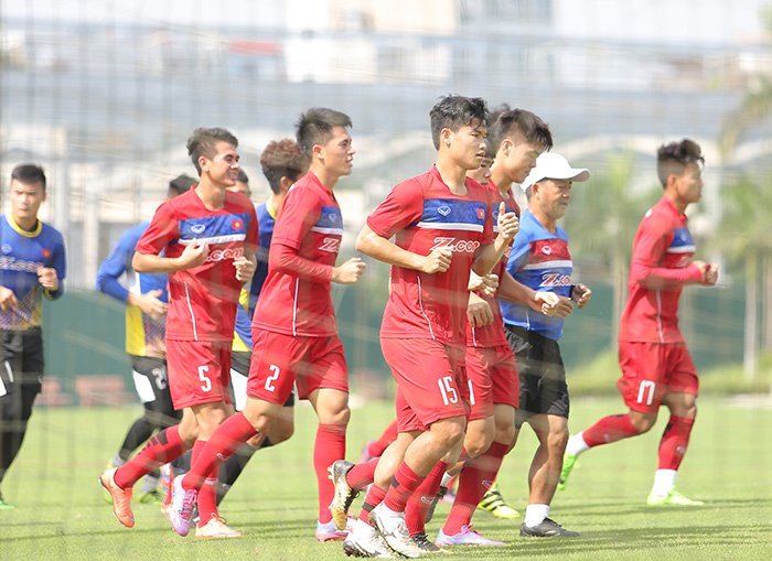 U22 Việt Nam tập luyện trước trận so tài với các ngôi sao K.League. Ảnh: Thể thao