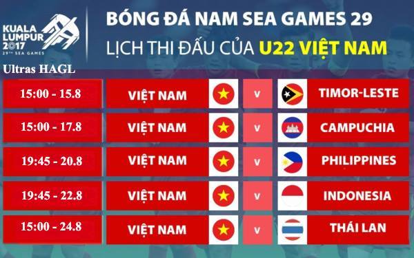 Lịch thi đấu SEA Games của U22 Việt Nam. Ảnh: Thể thao 24/7