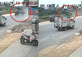 Clip ô tô mất lái, cắt ngang đường ray ở Quảng Ninh
