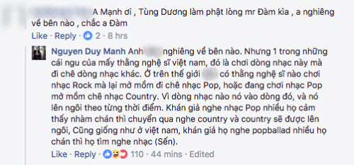 Duy Manh len tieng ve phat ngon che nhạc bolero gay tranh cai cua Tung Duong