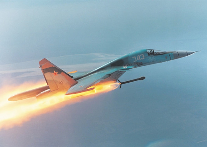 Máy bay Su-34 của Không quân Nga dội bom. Ảnh: Ausairpower