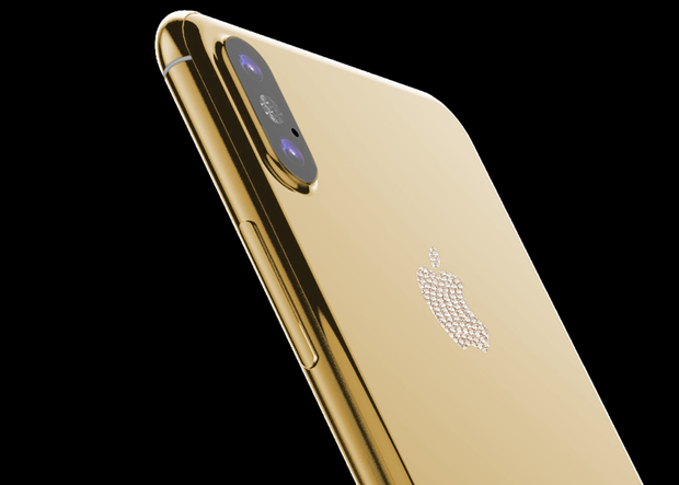 Điện thoại iPhone 8 mạ vàng thật và đính kim cương trên biểu tượng hãng. Ảnh: Goldgenie