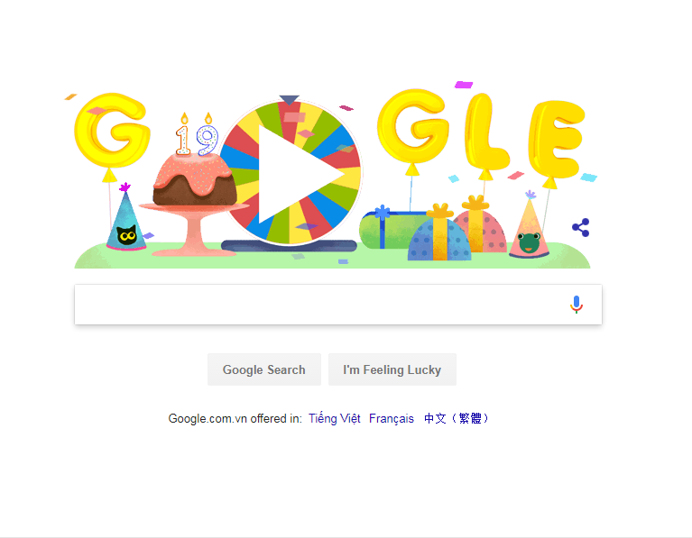 Vòng xoay bất ngờ cho sinh nhật Google lần thứ 19. Ảnh chụp màn hình