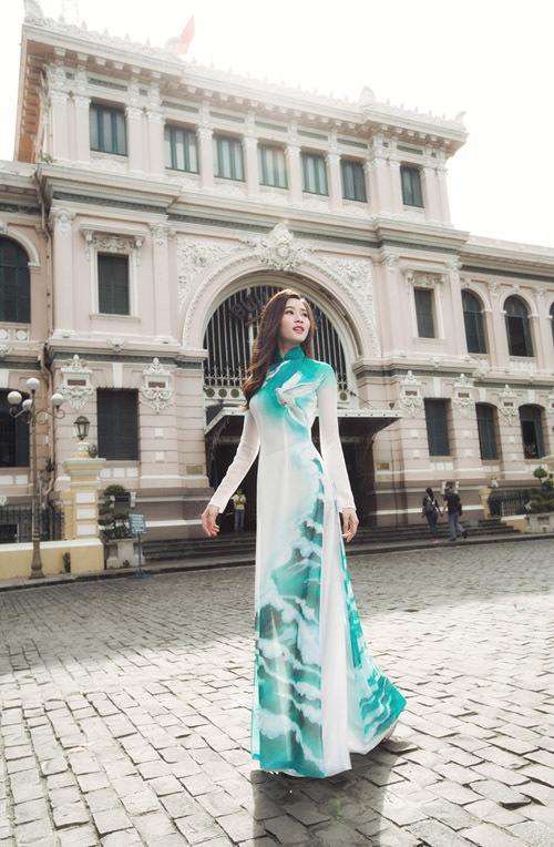 Hoa hậu Đặng Thu Thảo mặc áo dài trắng 5