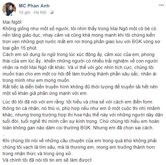 MC Phan Anh lên tiếng về việc Mai Ngô coi thường ban giám khảo