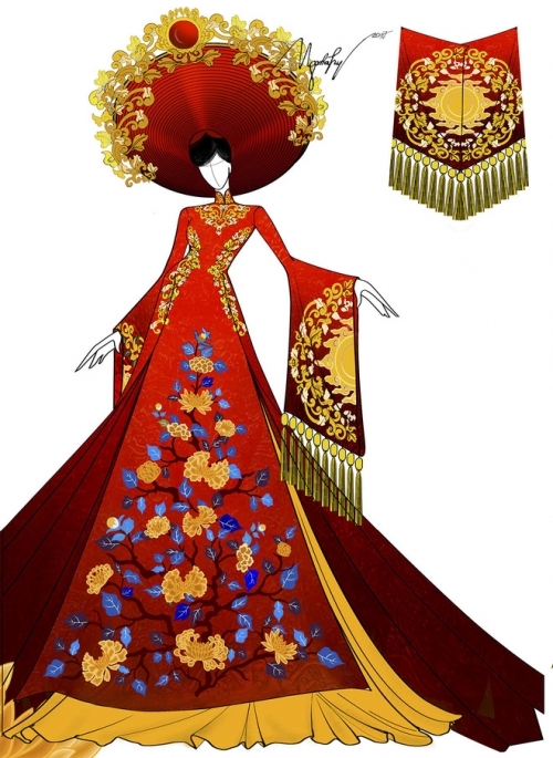 Bộ trang phục dân tộc của Huyền My tại Hoa hậu Hòa bình Quốc tế3