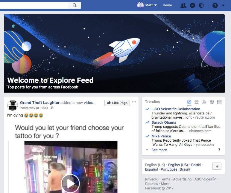 Người dùng Facebook có thể truy cập thêm một bảng tin News Feed thứ 2 ngay trên cả web và ứng dụng. Ảnh: ICT