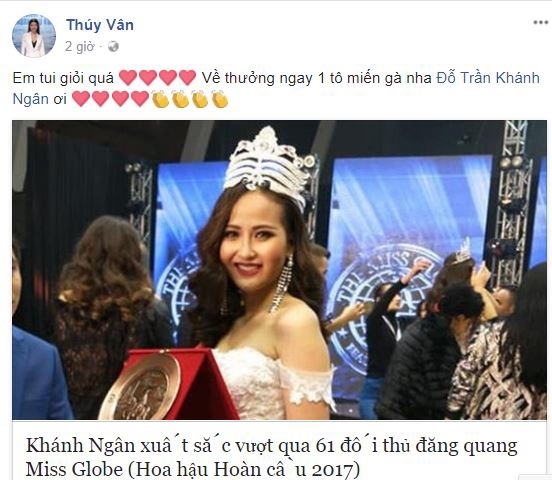Sao Việt nói gì khi Khánh Ngân đăng quang Hoa hậu Hoàn cầu 2017