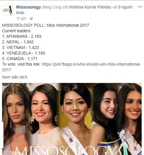 Á hậu Thùy Dung lọt top 3 bầu chọn ở Hoa hậu Quốc tế 2017
