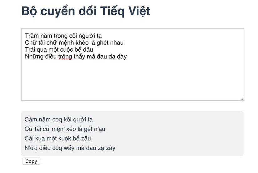 Đổi Tiếng Việt thành Tiếq Việt
