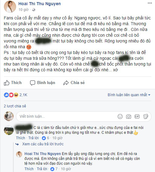 Thu Hoài bóng gió nói Hoa hậu Phạm Hương và fan mất dạy?