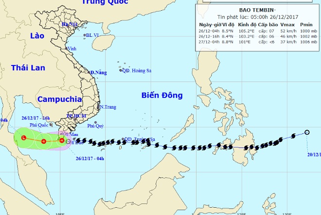 Bão Tembin suy yếu thành áp thấp, Nam Trung Bộ mưa lớn kéo dài 