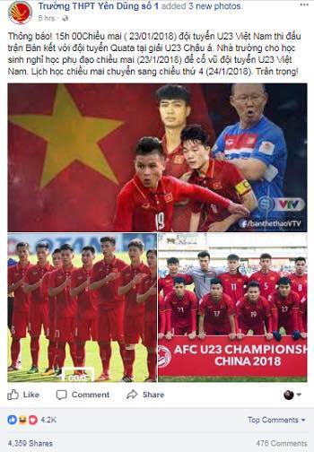 Nhà trường cho học sinh nghỉ học để cổ vũ đội tuyển U-23 Việt Nam