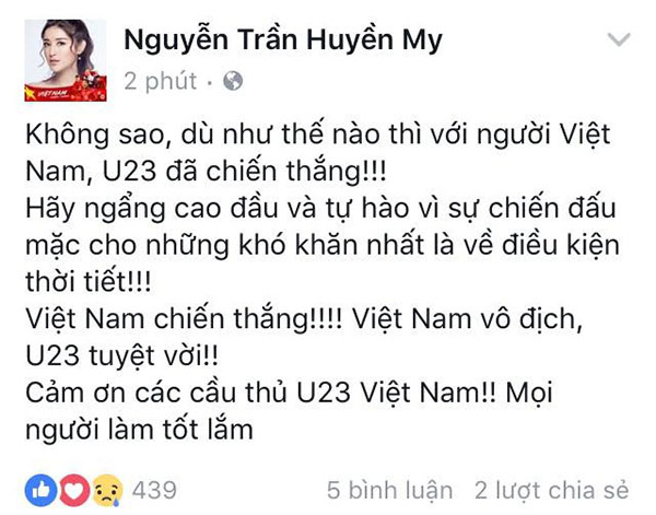 sao việt nói gì về trận chung kết của đội tuyển U23 Việt Nam á hậu huyền my
