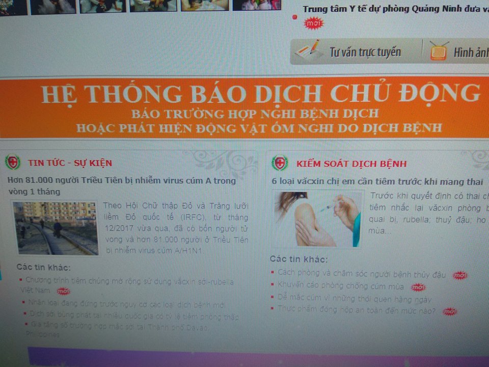 hệ thống báo dịch chủ động online trên website của trung tâm y tế dự phòng Quảng Ninh