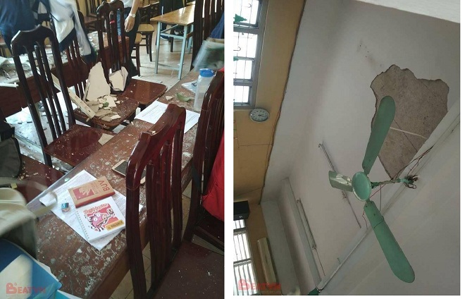 Học sinh nhập viện vì vữa rơi trúng đầu trong lớp học ở Hà Nội