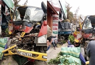 Thanh Hóa: Xe tải bị xe cứu hộ đâm trúng lao thẳng vào nhà dân