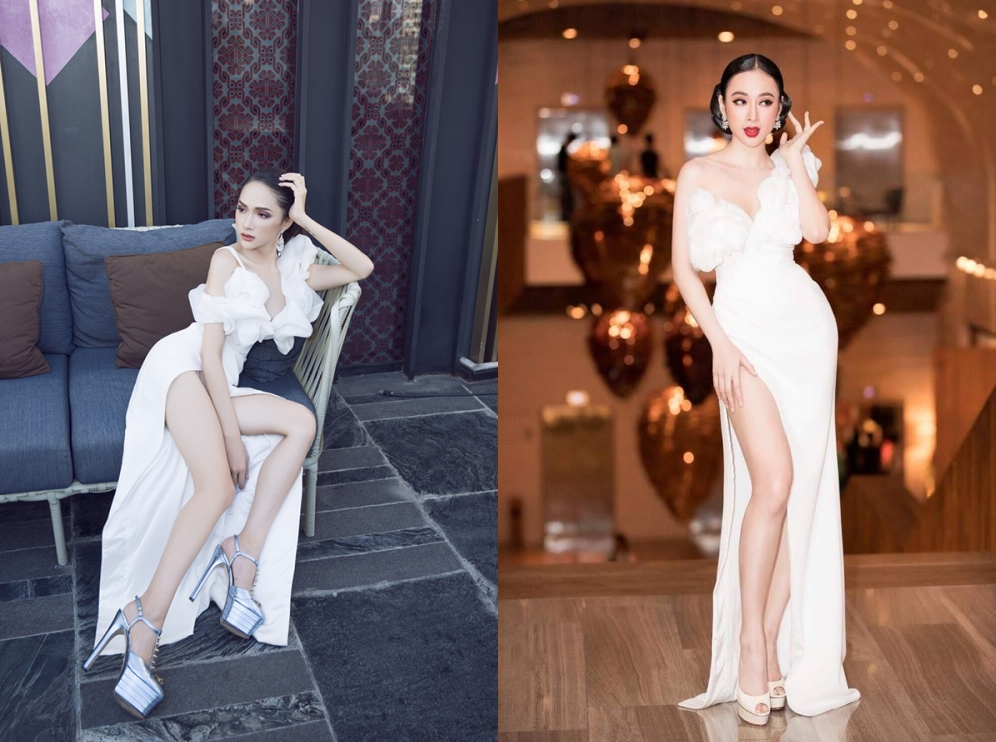 Không biết Hương Giang hay Angela Phương Trinh quyến rũ hơn trong cùng thiết kế váy xẻ tà