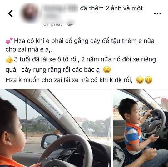 clip con trai 3 tuổi lái ô tô trên đường 