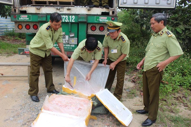 Hà Tĩnh: Bắt giữ xe vận chuyển gần 5 tấn nầm lợn bốc mùi hôi thối