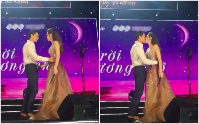 Kim Lý và Hồ Ngọc Hà hôn nhau say đắm trên sân khấu