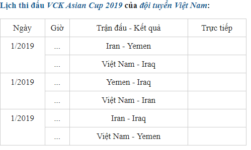 VCK Asian Cup 2019 diễn ra vào đầu tháng 1 năm năm 2019