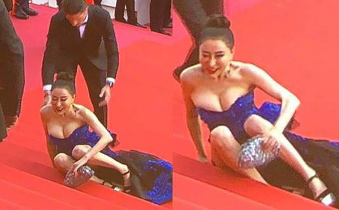 Hoa hậu Trung Quốc giả vờ ngã để thu hút ống kính tại LHP Cannes