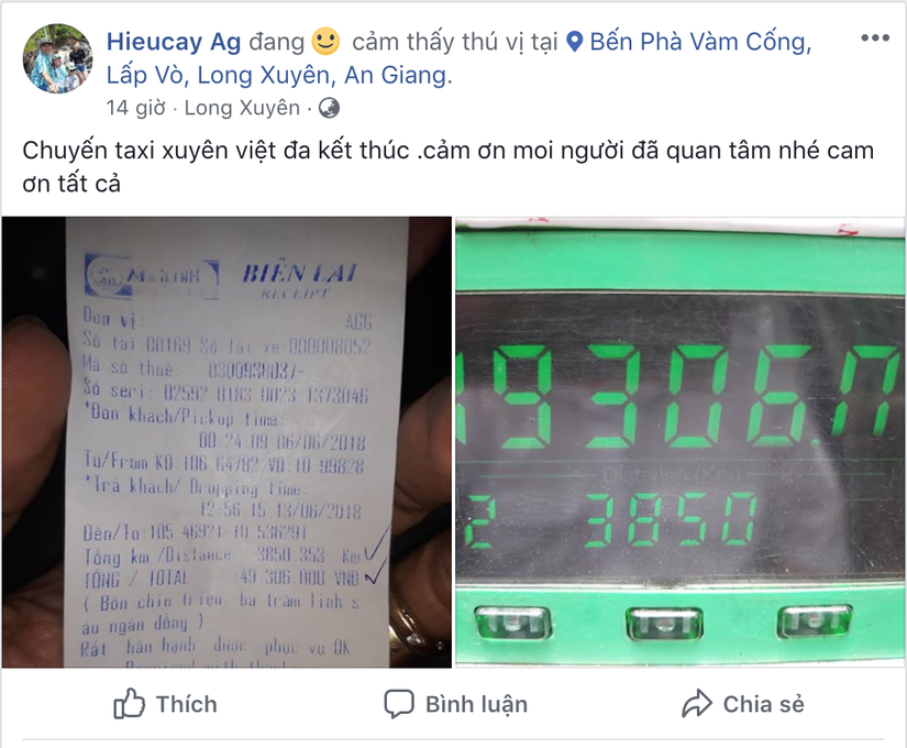 Chuyến taxi khứ hồi An Giang Hà Nội, hết 49 triệu tiền cước
