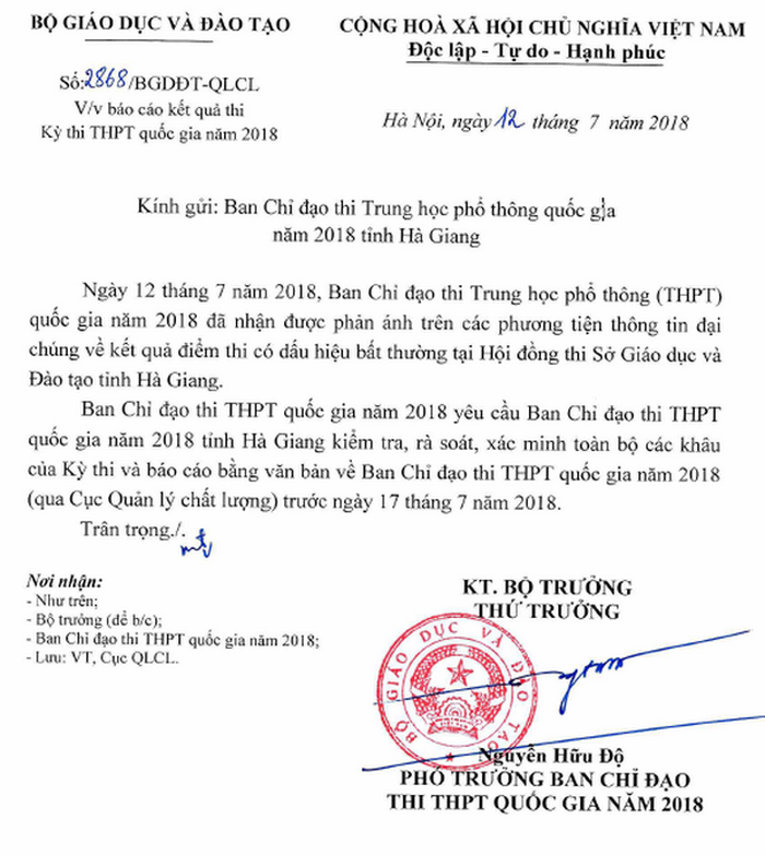 Báo cáo rà soát kết quả thi THPT quốc gia bất thường tại Hà Giang trước 17/7