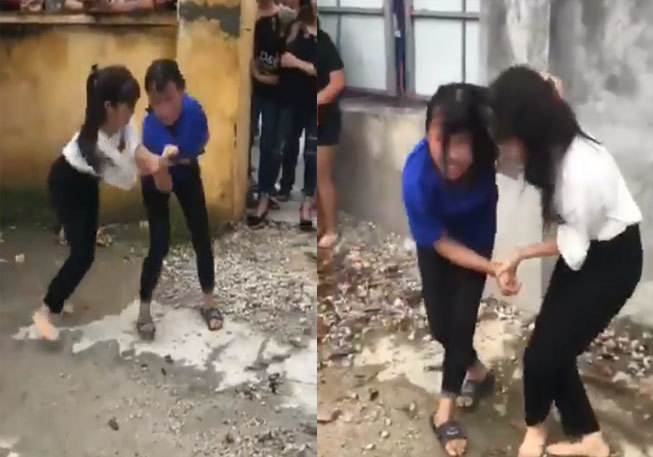 Hải Dương: Hai thiếu nữ lao vào đánh nhau trước cổng trường