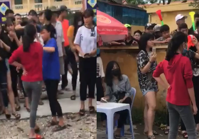 Hải Dương: Hai thiếu nữ lao vào đánh nhau trước cổng trường2