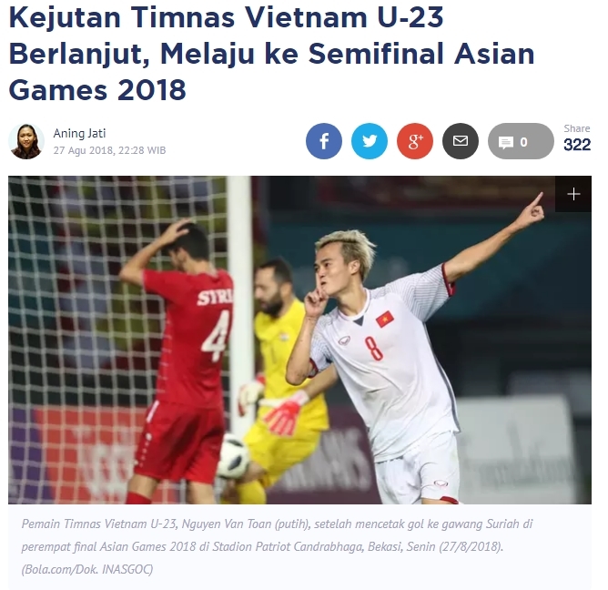 Báo chí Indonesia hết lời ngợi khen Olympic Việt Nam