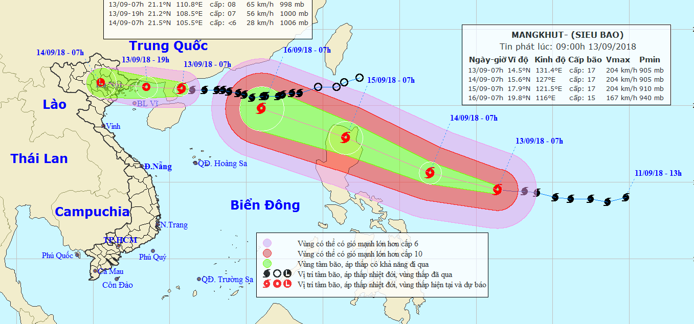 Siêu bão Mangkhut vào vịnh Bắc bộ với sức gió trên 200 km/h và đi qua Hà Nội