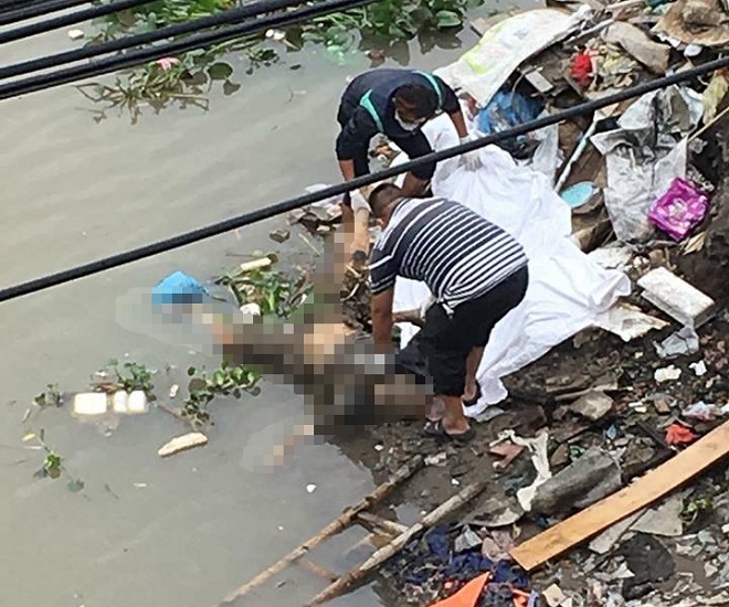 Hiện trường xác chết được phát hiện trên sông Thượng Lý. Ảnh FB