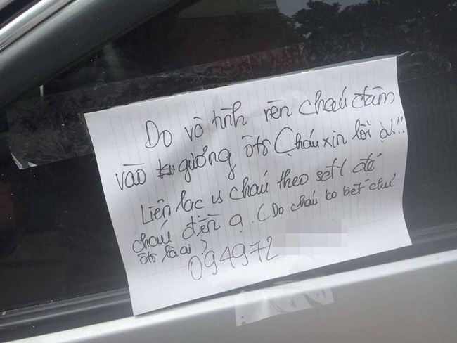 Chẳng may làm trầy xước trên xe ô tô, thủ phạm để lại lời nhắn láu cá8