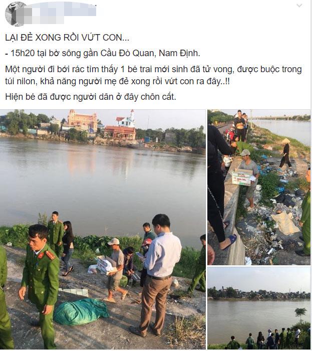 Thi thể bé trai sơ sinh bị vất ra bờ sông Đò Quan ở Nam Định