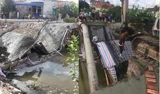 Nam Định: Cầu vừa đổ bê tông đã đổ sập xuống sông 
