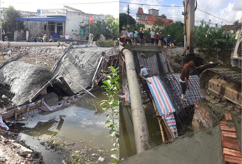 Cây cầu vừa đổ bê tông bị sập ở Nam Định
