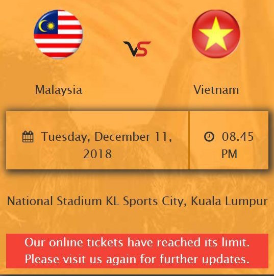 30.000 vé trận chung kết lượt đi Malaysia - Việt Nam hết sạch chỉ trong ít phút